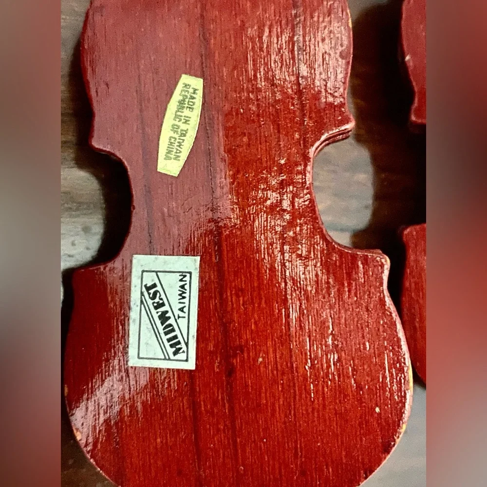 Midwest Vintage Wood Violin Set of 3 Holiday Christmas Ornaments